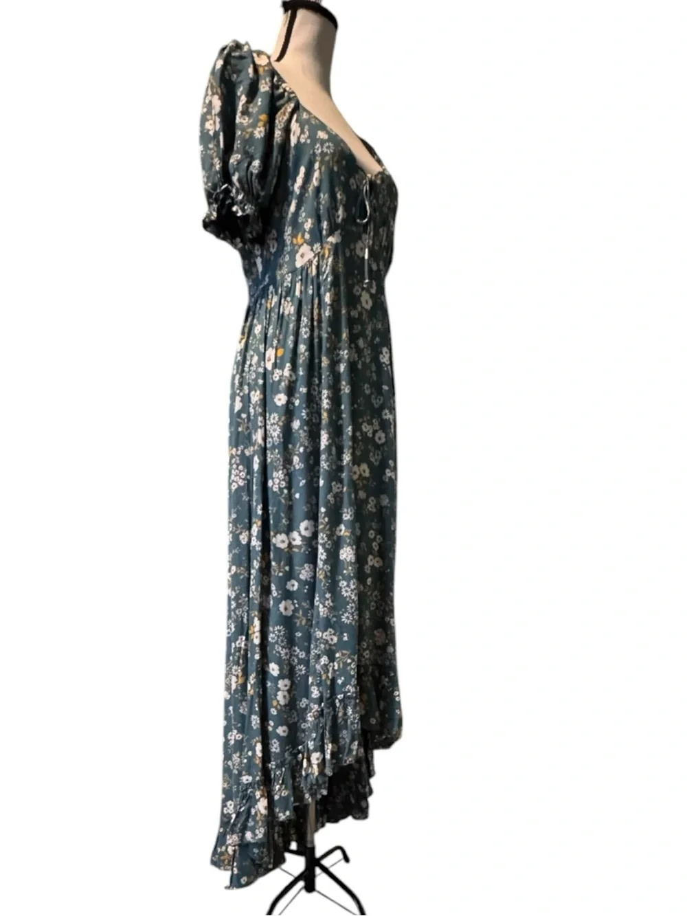 Patrons of PeaceAdrian Dress Sea Glass Floral Empire Waist Puff Sleeve Size S - Picture 6 of 7